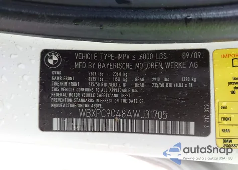 2010 BMW X3 xDrive30I z USA, uszkodzony, nr VIN WBXPC9C48AWJ31705